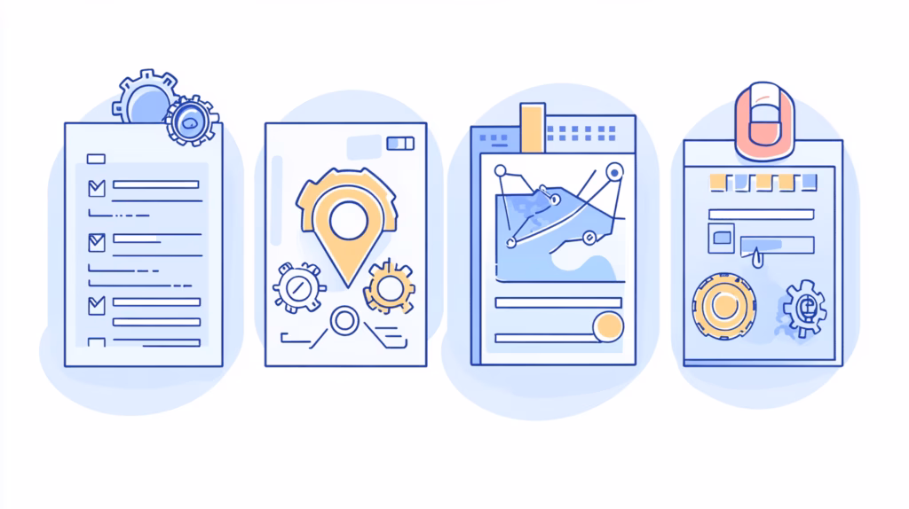 Multi-panel image showing types of SEO: On-Page, Off-Page, Technical, and Local