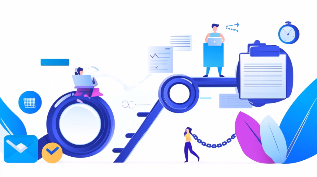 Step-by-step ladder illustration showing stages of SEO from audit to analytics