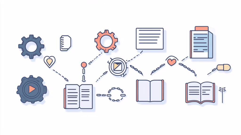 Infographic showing components of SEO: keyword research, content, technical improvements, and link building